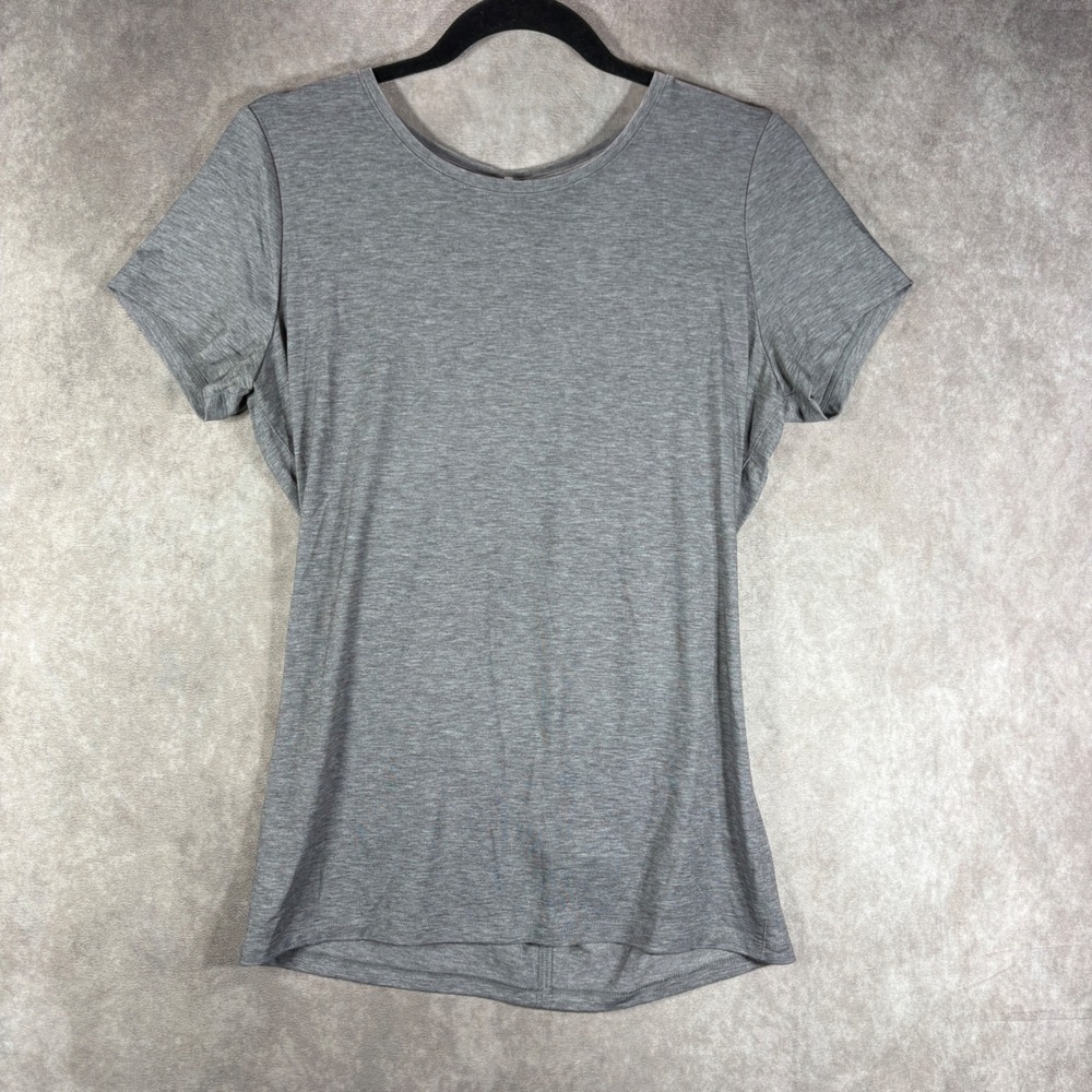 Athleta T-Shirt Womens Small Gray Open Back Ruched Yoga Athleisure Gym Active